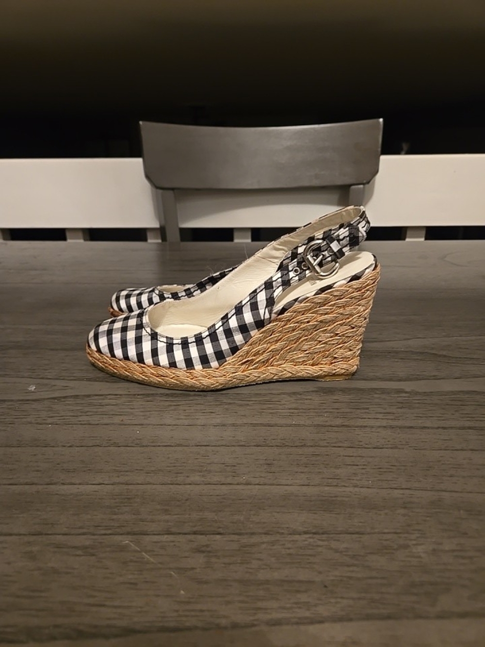 Stuart Weitzman Womens Espadrille Sandal Size 7.5 Toe Wedge Checkered Beach